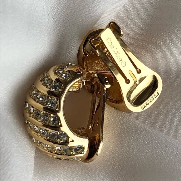 Vintage Christian Dior Diagonal Swirl Crystal Yellow Gold Plated Clip-On Signed - Picture 7 of 7